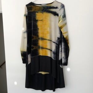 M Alembika Velvet Abstract Print Long Sleeve Dress Hi Low Modern